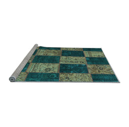 Sideview of Machine Washable Patchwork Light Blue Transitional Rug, wshcon1455lblu