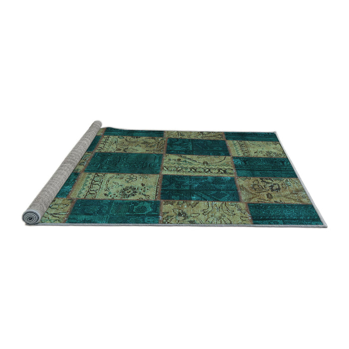 Sideview of Machine Washable Patchwork Light Blue Transitional Rug, wshcon1455lblu