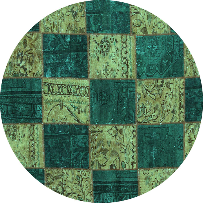 Round Patchwork Turquoise Transitional Rug, con1455turq