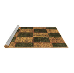 Sideview of Machine Washable Patchwork Brown Transitional Rug, wshcon1455brn