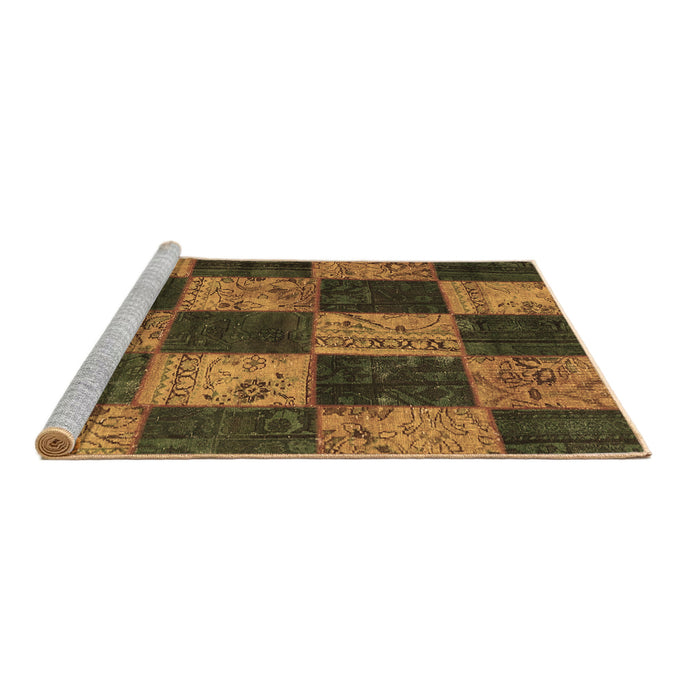 Sideview of Machine Washable Patchwork Brown Transitional Rug, wshcon1455brn