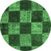 Round Machine Washable Patchwork Emerald Green Transitional Area Rugs, wshcon1455emgrn