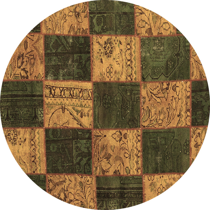 Round Machine Washable Patchwork Brown Transitional Rug, wshcon1455brn