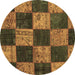 Round Machine Washable Patchwork Brown Transitional Rug, wshcon1455brn