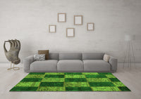 Machine Washable Patchwork Green Transitional Rug, wshcon1455grn