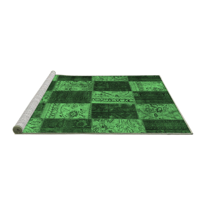 Sideview of Machine Washable Patchwork Emerald Green Transitional Area Rugs, wshcon1455emgrn