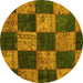 Round Machine Washable Patchwork Yellow Transitional Rug, wshcon1455yw