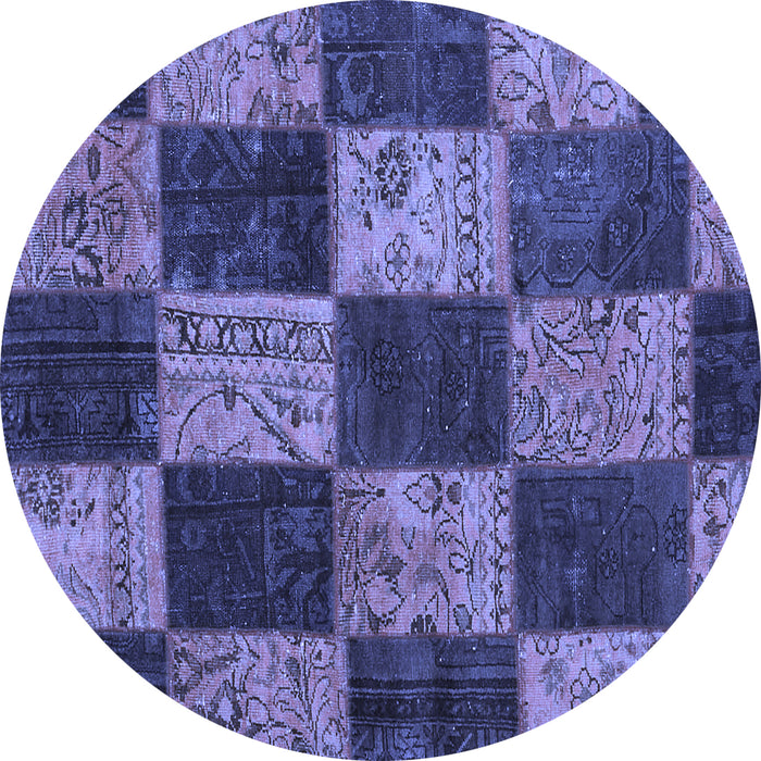 Round Machine Washable Patchwork Blue Transitional Rug, wshcon1455blu