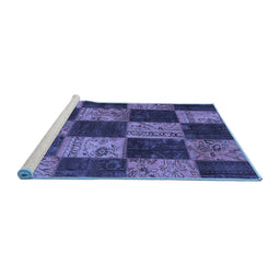 Sideview of Machine Washable Patchwork Blue Transitional Rug, wshcon1455blu