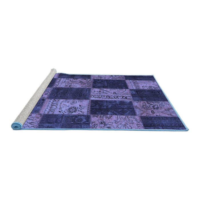 Sideview of Machine Washable Patchwork Blue Transitional Rug, wshcon1455blu