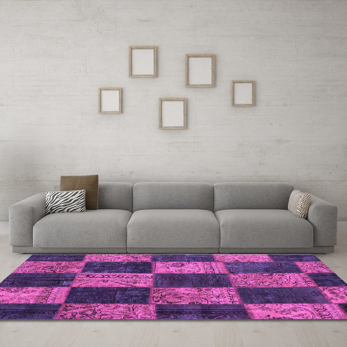 Machine Washable Patchwork Purple Transitional Area Rugs in a Living Room, wshcon1455pur