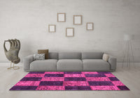 Machine Washable Patchwork Pink Transitional Rug, wshcon1455pnk