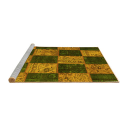Sideview of Machine Washable Patchwork Yellow Transitional Rug, wshcon1455yw