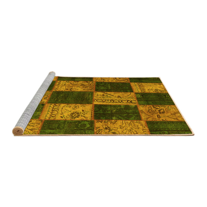 Sideview of Machine Washable Patchwork Yellow Transitional Rug, wshcon1455yw
