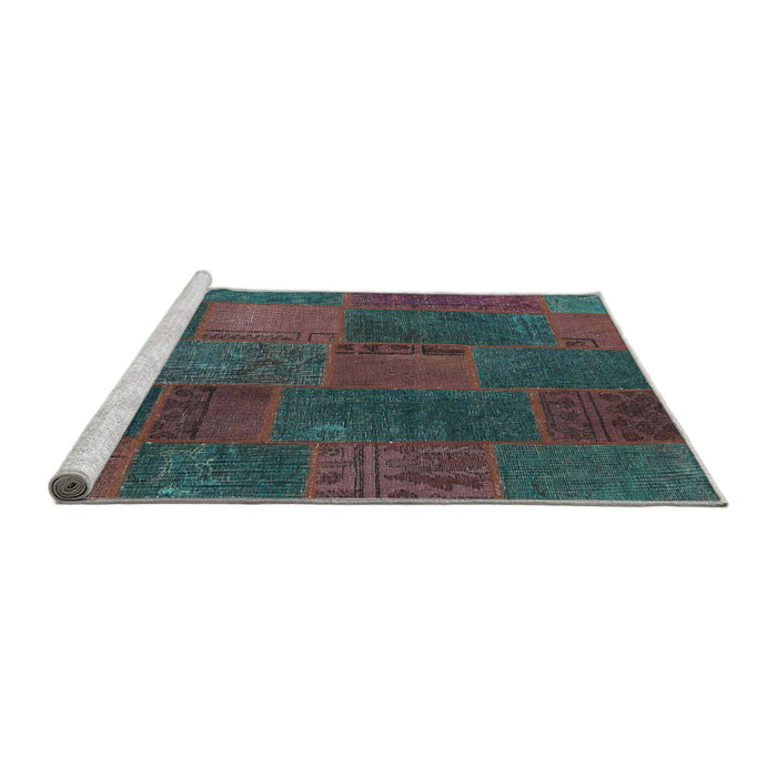 Serging Thickness of Machine Washable Contemporary Green Rug, wshcon1456