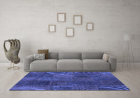 Machine Washable Patchwork Blue Transitional Rug, wshcon1456blu