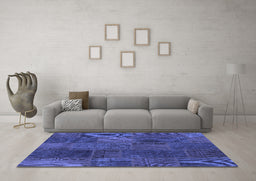 Machine Washable Patchwork Blue Transitional Rug in a Living Room, wshcon1456blu