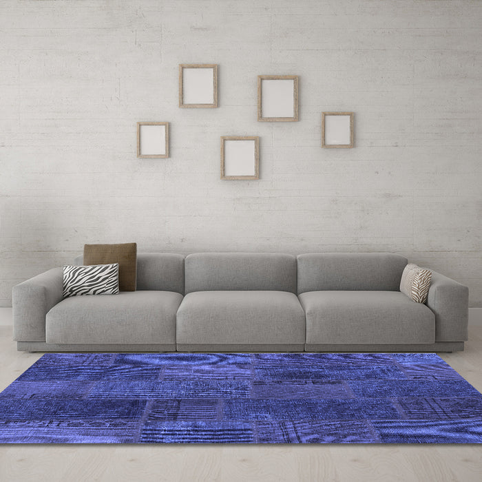 Machine Washable Patchwork Blue Transitional Rug in a Living Room, wshcon1456blu