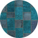 Round Patchwork Light Blue Transitional Rug, con1456lblu