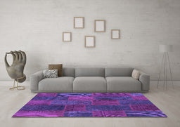 Machine Washable Patchwork Purple Transitional Area Rugs in a Living Room, wshcon1456pur