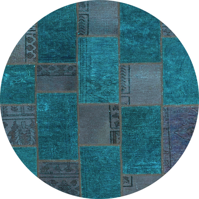 Round Machine Washable Patchwork Light Blue Transitional Rug, wshcon1456lblu