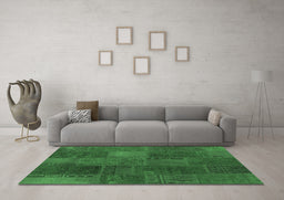Machine Washable Patchwork Emerald Green Transitional Area Rugs in a Living Room,, wshcon1456emgrn