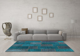 Machine Washable Patchwork Light Blue Transitional Rug in a Living Room, wshcon1456lblu