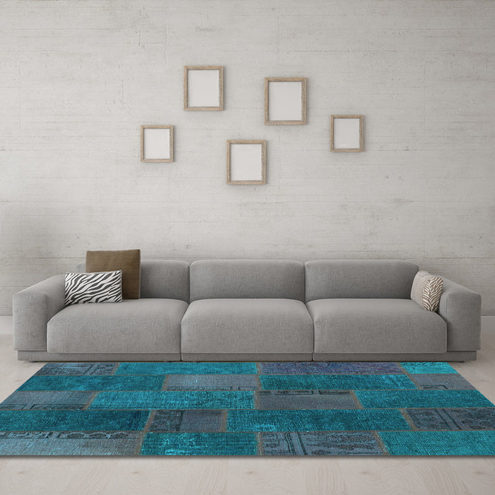 Machine Washable Patchwork Light Blue Transitional Rug in a Living Room, wshcon1456lblu