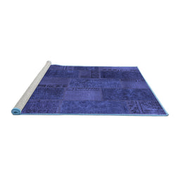 Sideview of Machine Washable Patchwork Blue Transitional Rug, wshcon1456blu