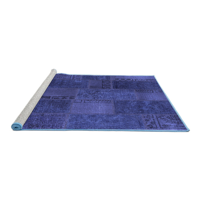 Sideview of Machine Washable Patchwork Blue Transitional Rug, wshcon1456blu