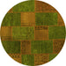 Round Patchwork Yellow Transitional Rug, con1456yw