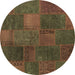 Round Patchwork Brown Transitional Rug, con1456brn