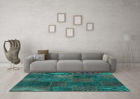 Machine Washable Patchwork Turquoise Transitional Rug, wshcon1456turq