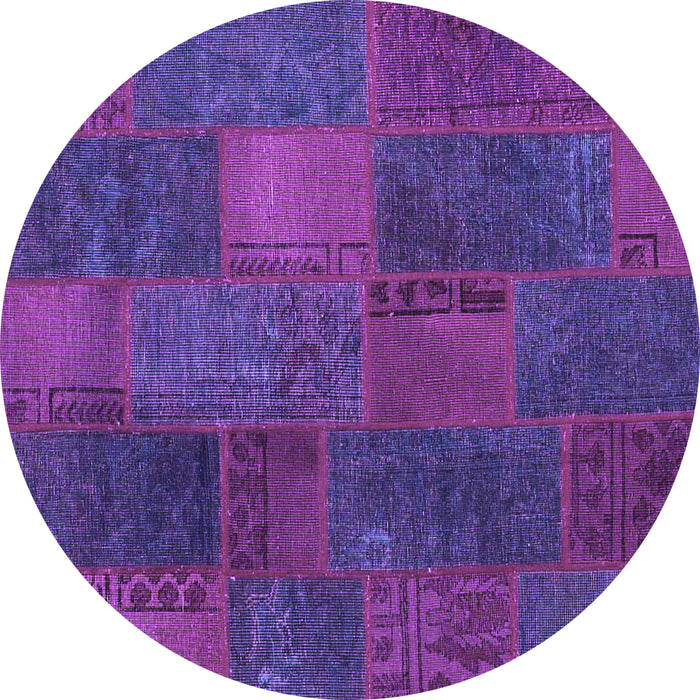 Round Machine Washable Patchwork Purple Transitional Area Rugs, wshcon1456pur