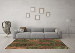 Machine Washable Patchwork Brown Transitional Rug in a Living Room,, wshcon1456brn