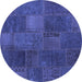 Round Patchwork Blue Transitional Rug, con1456blu