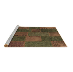 Sideview of Machine Washable Patchwork Brown Transitional Rug, wshcon1456brn
