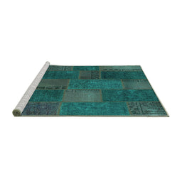 Sideview of Machine Washable Patchwork Turquoise Transitional Area Rugs, wshcon1456turq