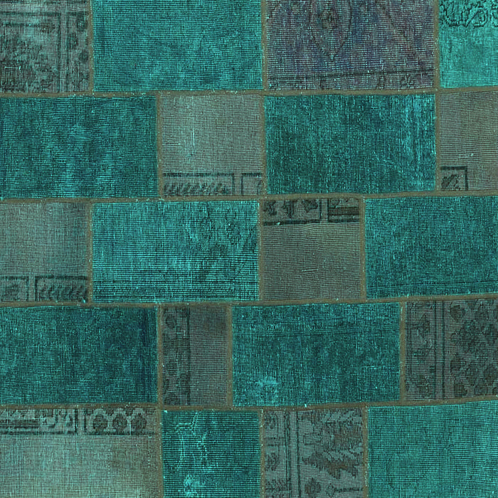 Square Machine Washable Patchwork Turquoise Transitional Area Rugs, wshcon1456turq