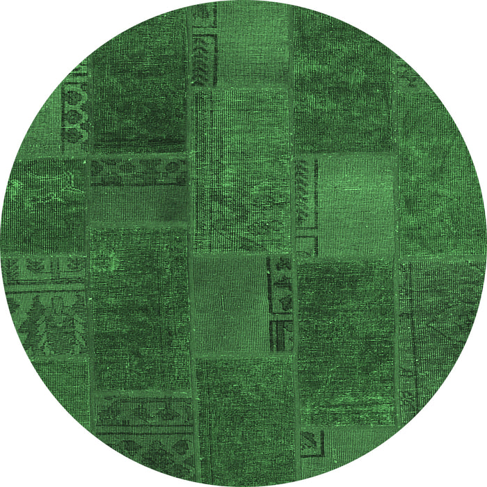 Round Machine Washable Patchwork Emerald Green Transitional Area Rugs, wshcon1456emgrn