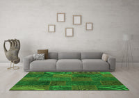 Machine Washable Patchwork Green Transitional Rug, wshcon1456grn