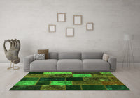 Machine Washable Patchwork Green Transitional Rug, wshcon1457grn