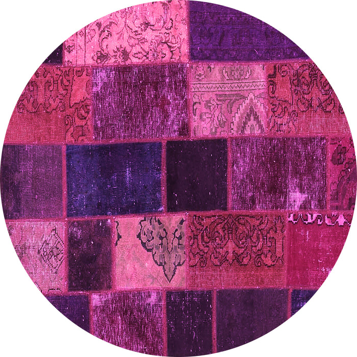 Round Machine Washable Patchwork Pink Transitional Rug, wshcon1457pnk