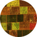 Round Machine Washable Patchwork Yellow Transitional Rug, wshcon1457yw