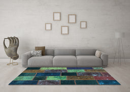 Machine Washable Patchwork Light Blue Transitional Rug in a Living Room, wshcon1457lblu