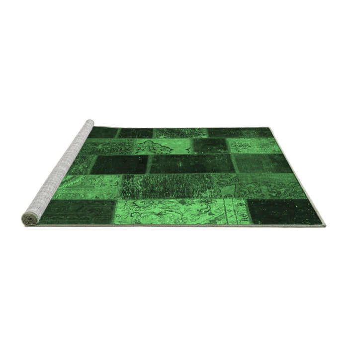 Sideview of Machine Washable Patchwork Emerald Green Transitional Area Rugs, wshcon1457emgrn