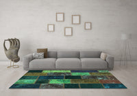 Machine Washable Patchwork Turquoise Transitional Rug, wshcon1457turq