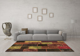 Machine Washable Patchwork Brown Transitional Rug in a Living Room,, wshcon1457brn