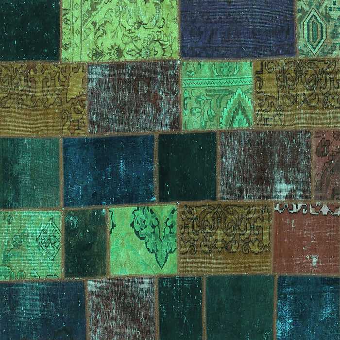 Square Machine Washable Patchwork Turquoise Transitional Area Rugs, wshcon1457turq