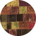 Round Patchwork Brown Transitional Rug, con1457brn